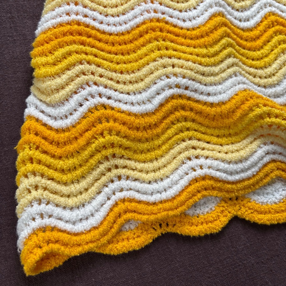 Casablanca Tennis Club Yellow White Chevron Wavey Crochet Knit Shorts Large - Picture 8 of 8